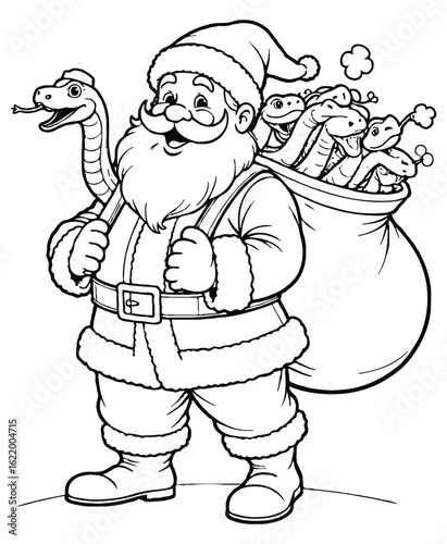 Santa Carrying Sack of Snakes Christmas Coloring Page