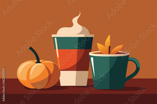 halloween pumpkin with cup of tea