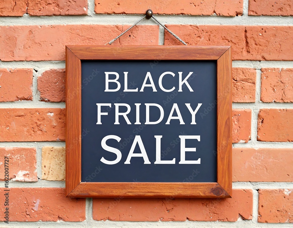 Obraz premium Framed Black Friday Sale announcement board against a brick background