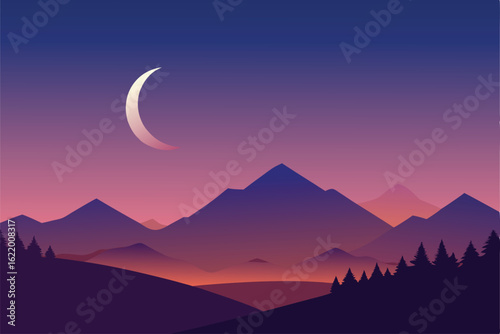 glowing dusk with a crescent moon and stars beginn (1).eps