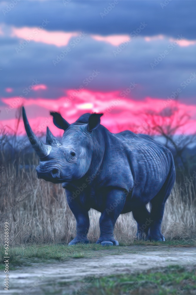 Fototapeta premium Rhinoceros at sunset
