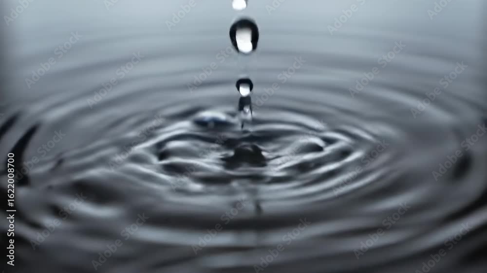 A water droplet falling into a body of water, creating ripples and a ...