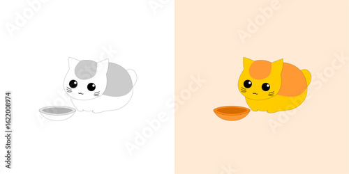 Wallpaper Mural cute white and orange cat, bowl in front logo vector Torontodigital.ca