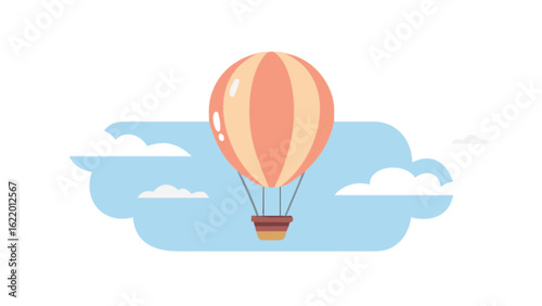 A vibrant hot air balloon soars through the sky, surrounded by fluffy clouds, symbolizing adventure and travel isolated on white background
