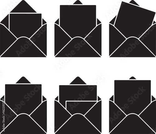 Black envelopes with paper inserts mail letter