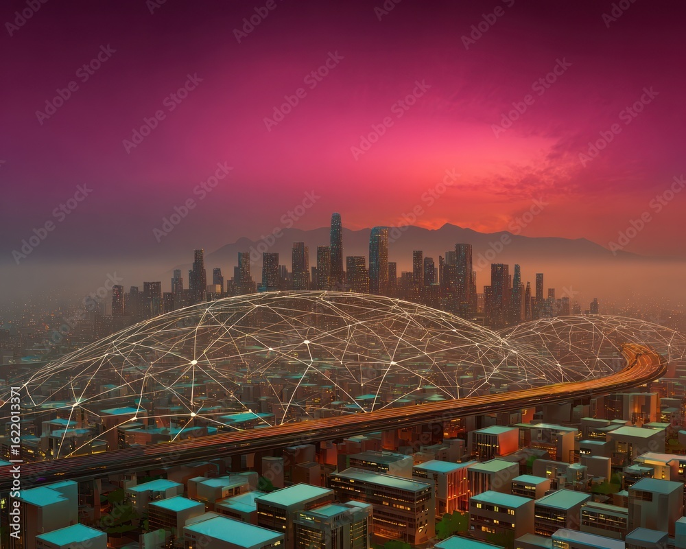 Obraz premium Futuristic city skyline at dawn (3)