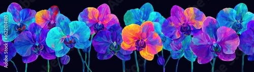 Orchid palette in flower tempo concept. Vibrant and colorful orchids on a striking dark background.