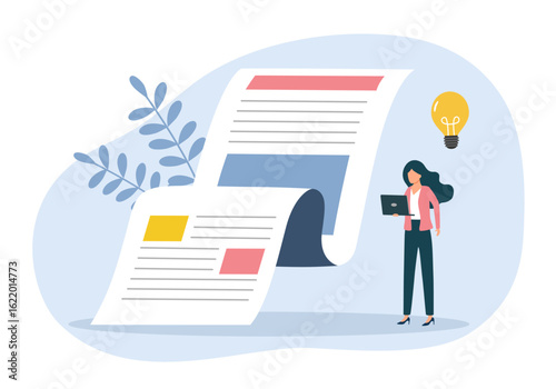 Blog content, Blogging, post Concept for web page, social media, document. Vector illustration . Commercial Blog posting, Internet Blogging service. Content creator.