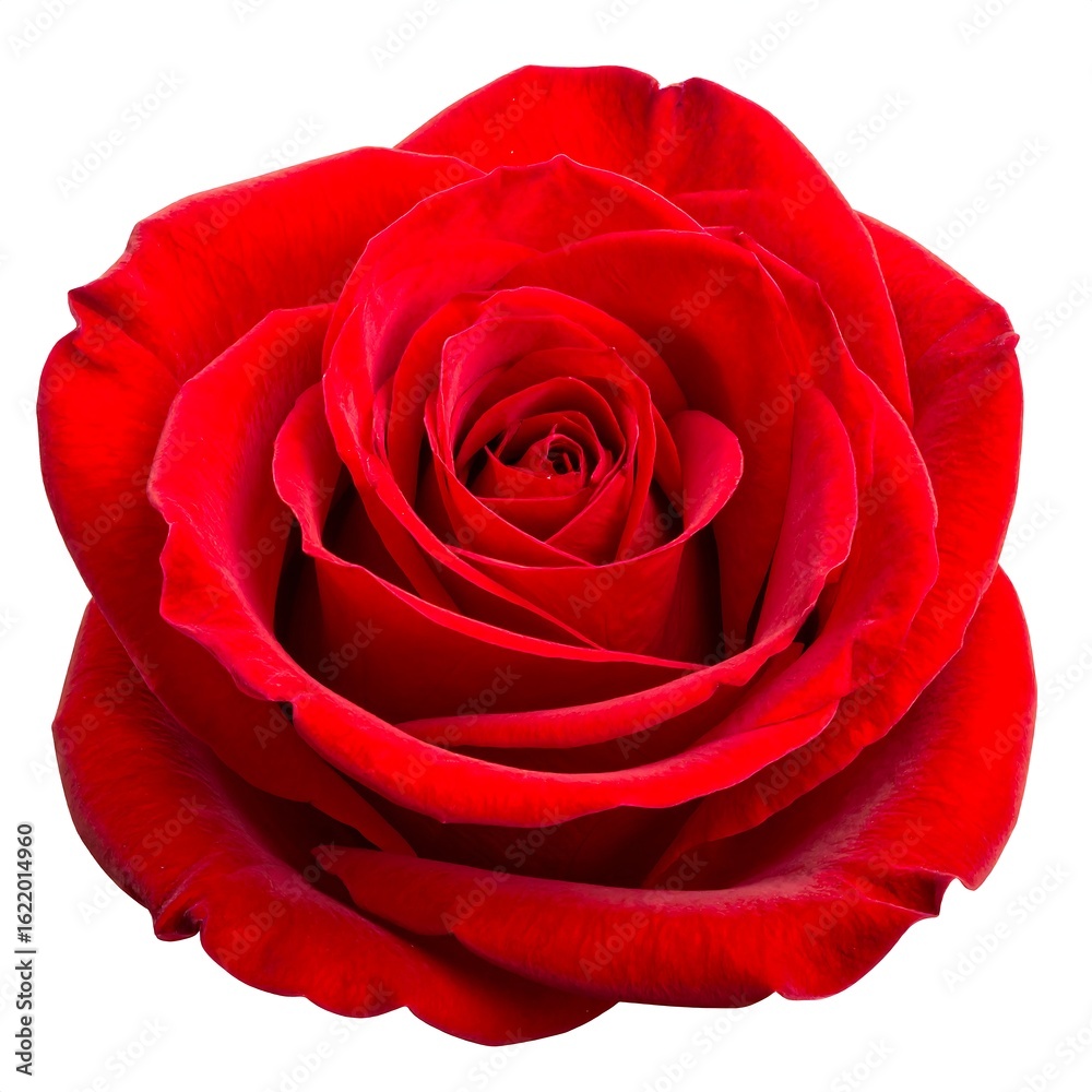 Naklejka premium A single, deep red rose, fully bloomed, against a white background