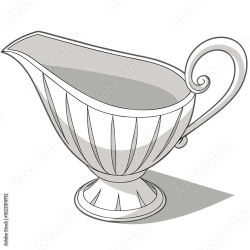 Elegant Silver Gravy Boat with Ornate Handle and Fluted Design