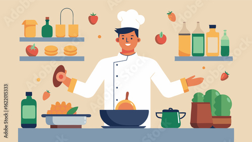 The markets resident chef giving a cooking demonstration sharing tips and secrets to creating delicious meals with the markets ingredients.