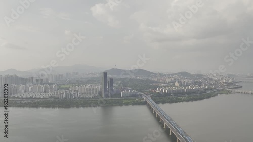 Wallpaper Mural Drone View of Seoul city in Sunrise of Dongjak-gu, Han River, Summer Torontodigital.ca