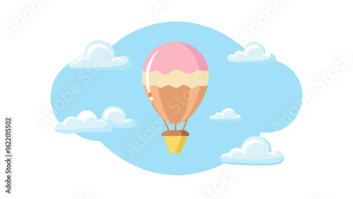 Hot air balloon in the sky with clouds isolated on white background, a romantic travel adventure for vacation, holiday, celebration, and graphic design illustration