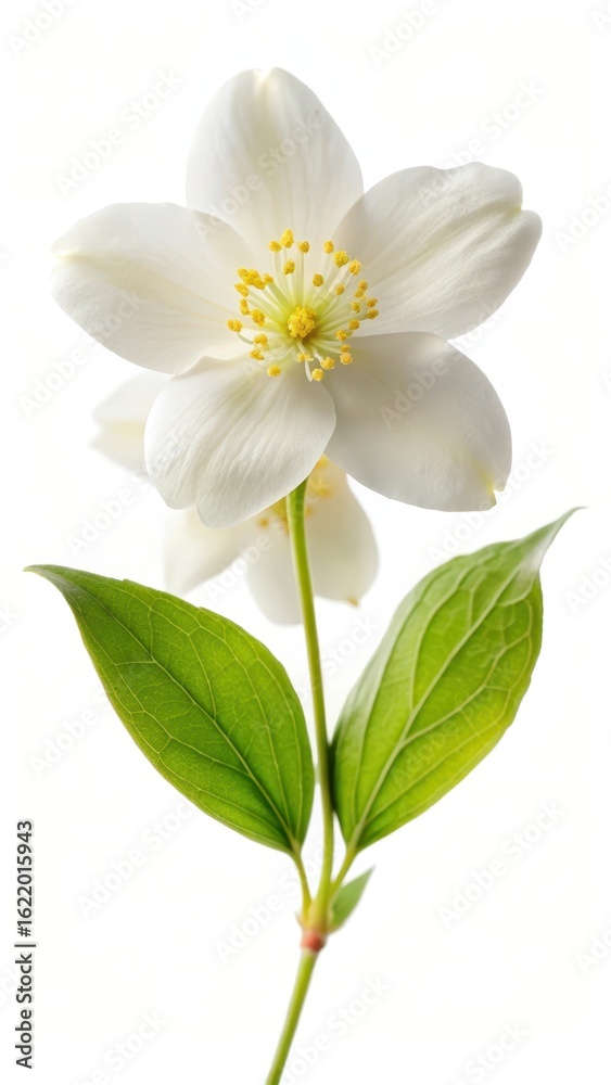 Fototapeta premium Delicate jasmine flower blooms on a pure white background