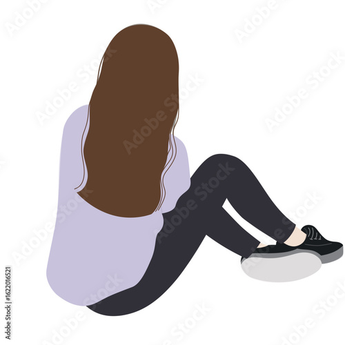Girl sitting back pose illustration