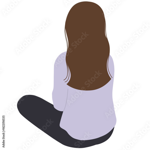 Girl sitting back pose illustration