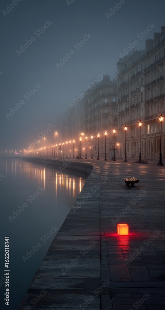 Fototapeta premium Foggy City Waterfront at Twilight