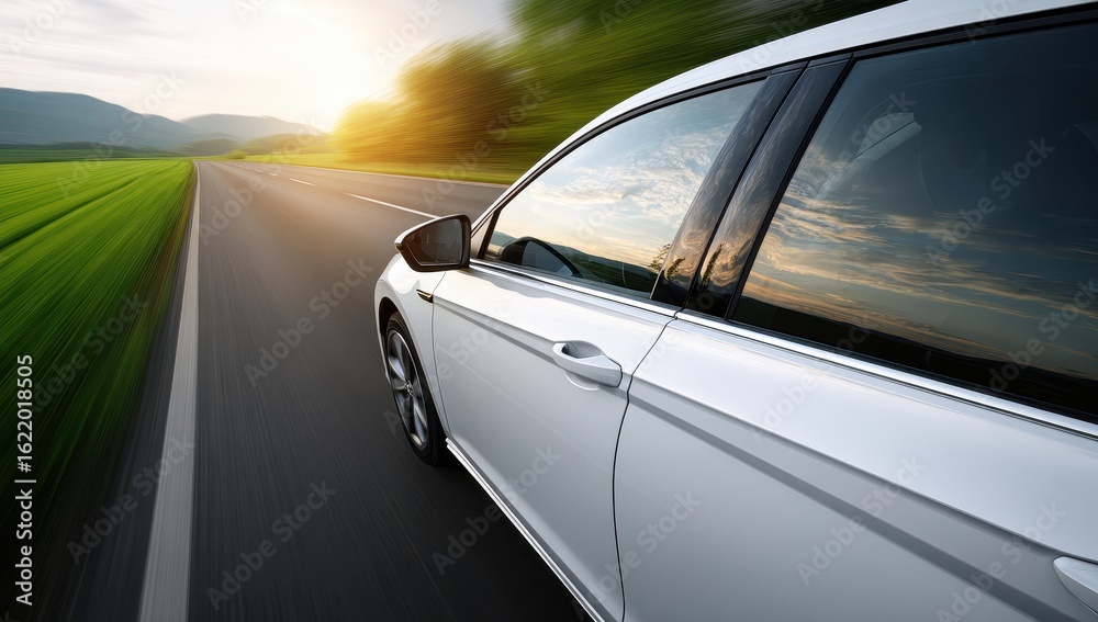 Obraz premium White Sedan on Asphalt Road