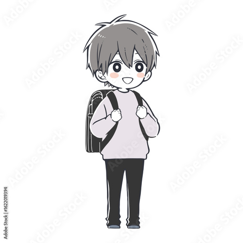 黒色のランドセルを背負った小学生の男の子