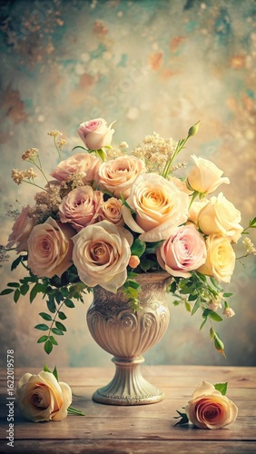 Elegant Vintage Floral Arrangement with Soft Roses and Background