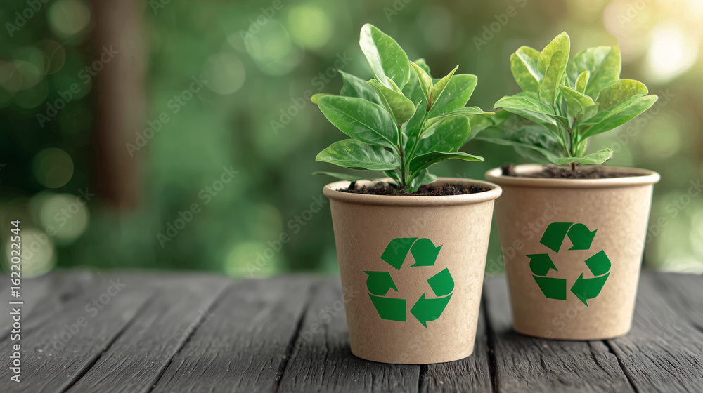 Fototapeta premium Small Green Plants in Eco-Friendly Pots