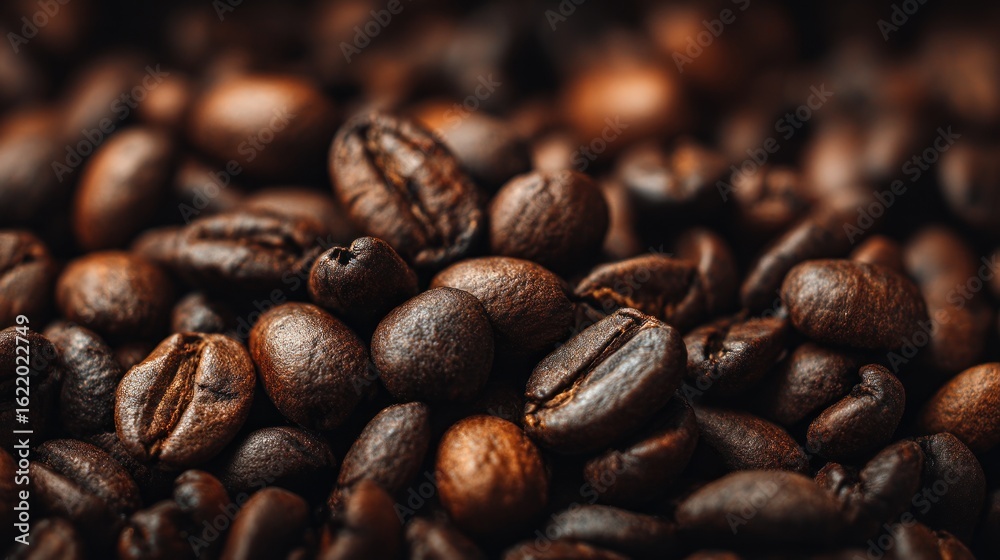 Naklejka premium Roasted coffee beans close-up