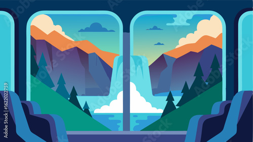 Through the window passengers can catch glimpses of cascading waterfalls and towering mountains in the distance.