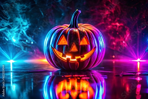 Wallpaper Mural Glowing halloween pumpkin lantern with vibrant neon lights Torontodigital.ca