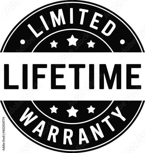 Black and white oval stamp with the words limited lifetime warranty