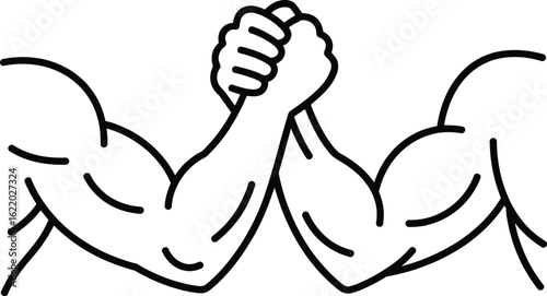 Two muscular arms locked in a friendly arm wrestling competition