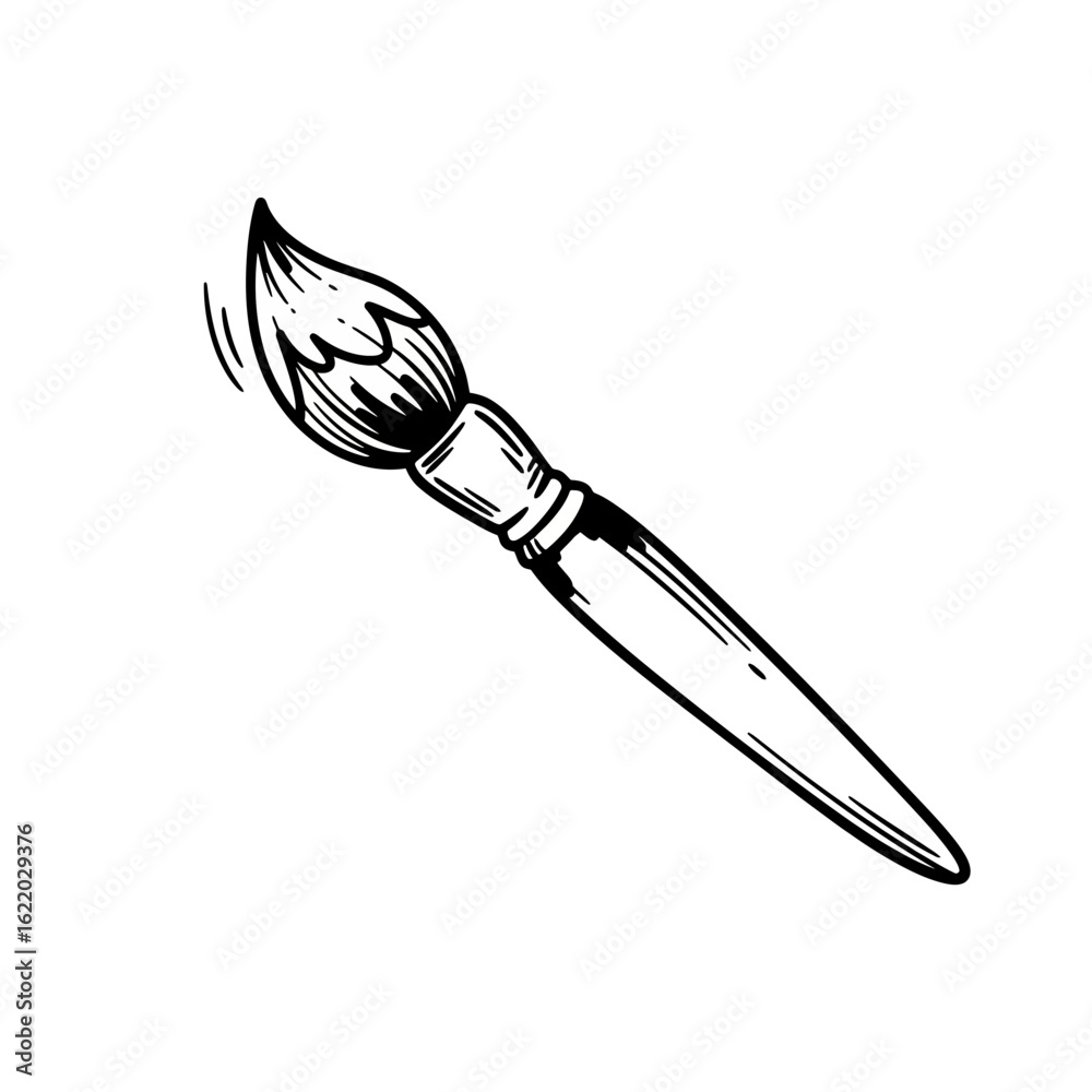 Obraz premium Hand-Drawn Paintbrush Illustration with Bristles and Wooden Handle.