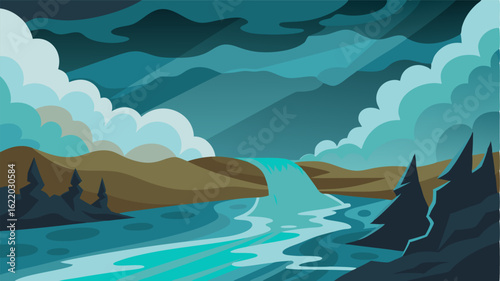 The calm before the storm as the water appears still only to suddenly accelerate and crash down a set of rough rapids.