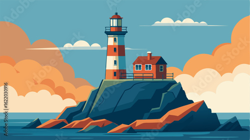 Perched on a rocky outcrop this historic lighthouse has guided ships to shore for decades its classic design a testament to the enduring power of human ingenuity.