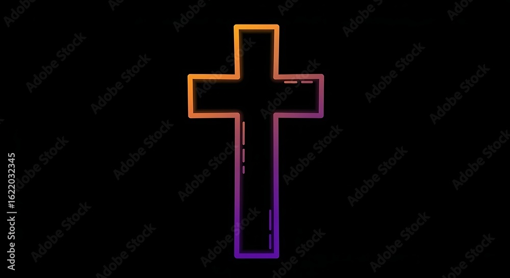 Fototapeta premium Neon Cross Light Emission in Dark Background with Vibrant Glow