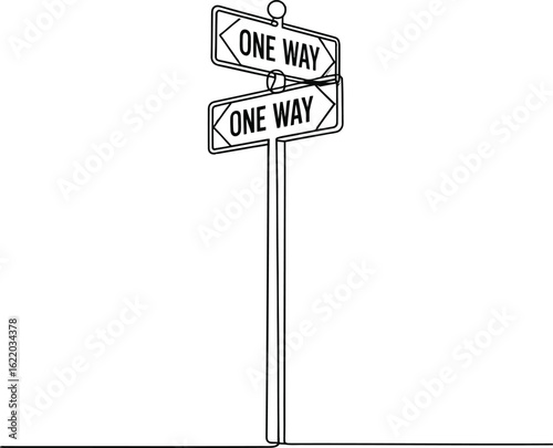Hand drawn illustration of a street signpost with two one way signs