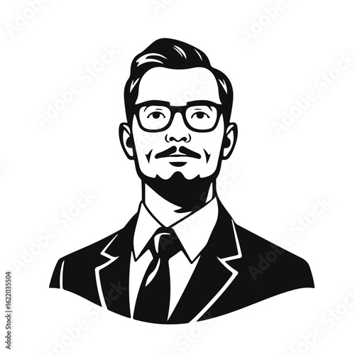 Man icon, businessman avatar vector, office worker icon, hipster face design, graphic male portrait, businessman avatar, bearded man, office worker, hipster face, male portrait