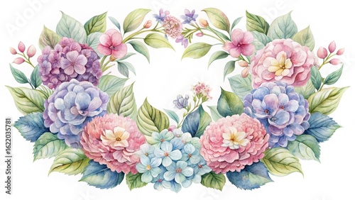 Delicate Watercolor Floral Crest with Hydrangea