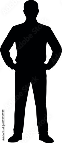 Confident man standing with hands on hips silhouette