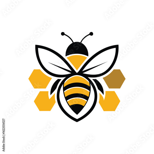 Vector art of bee and honeycomb logo isolated on white background for apiary business