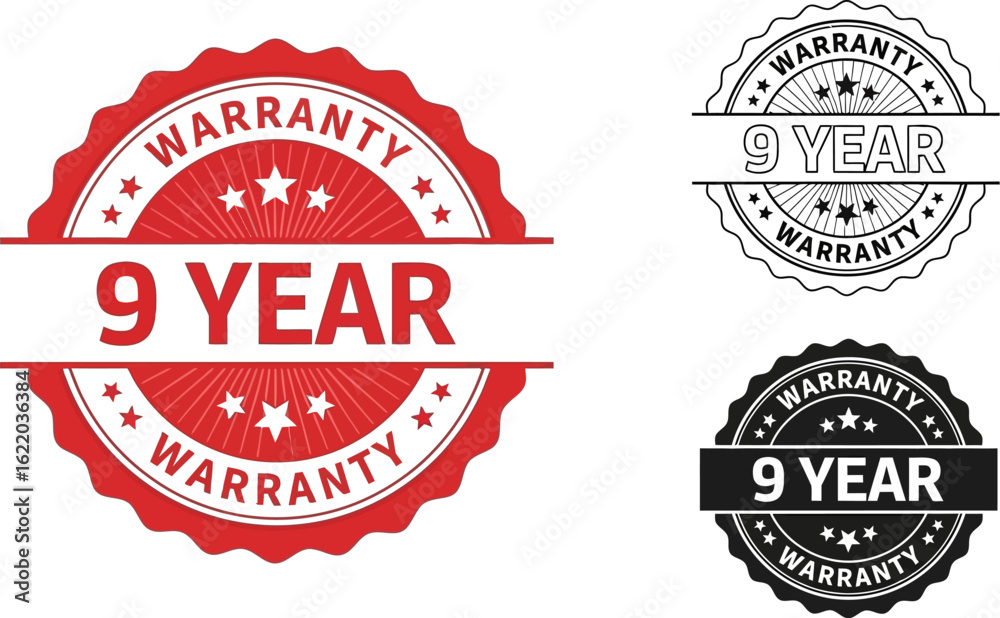 Obraz premium Nine year warranty seal badge vector design product guarantee