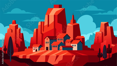 Red rock formations surrounded the town providing a striking backdrop to the simple homes and buildings.