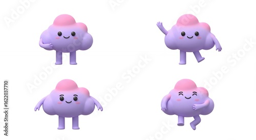 Four cute cartoon cloud characters in different poses