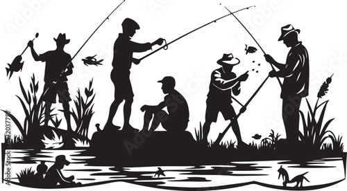 A fisherman's silhouette is seen casting a line from a boat on the water in this vector illustration of the sport