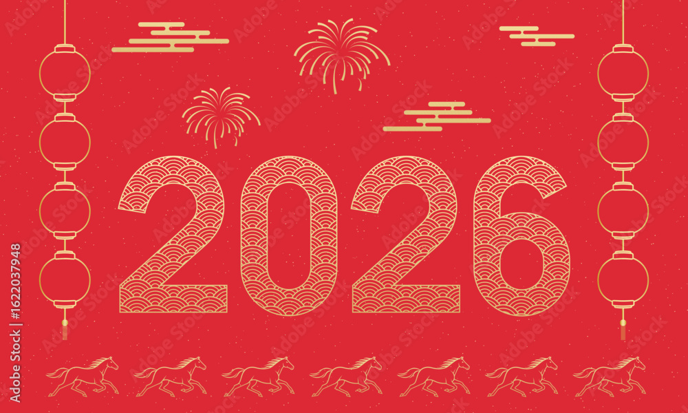 Naklejka premium 2026 Chinese New Year poster for the Year of the Horse