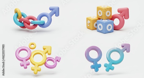 Gender symbols pastel colors 3 d graphic design