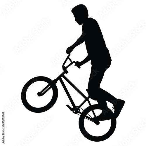 Black Silhouette Illustration of a BMX Biker Performing a Wheelie Trick.

