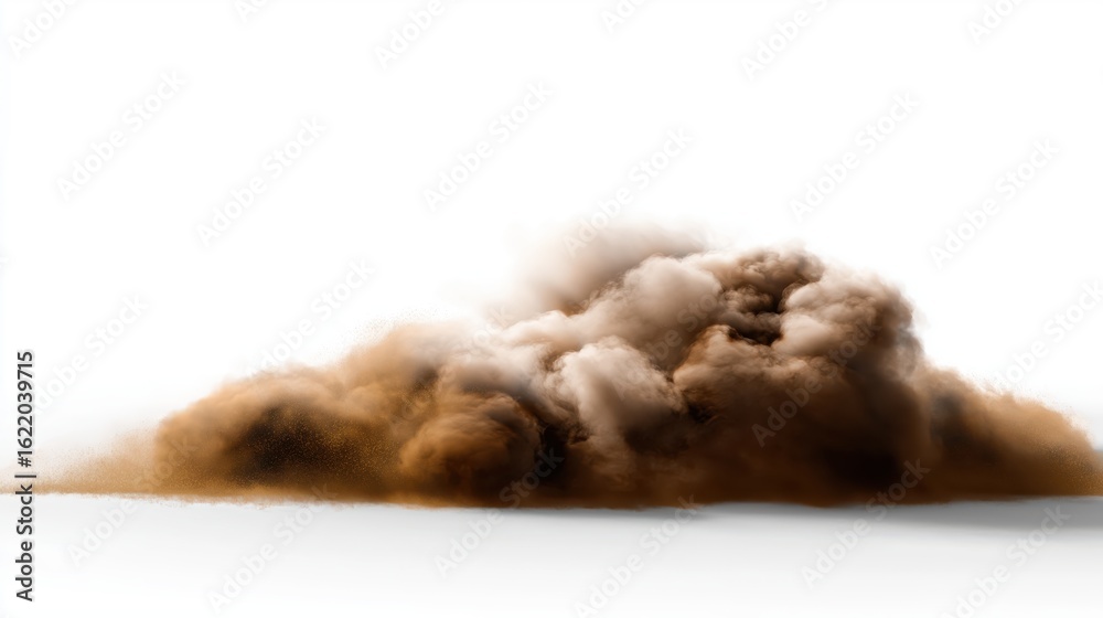Fototapeta premium Dust sand particles and smoke cloud rising, isolated on transparent background, realistic sandstorm effect.