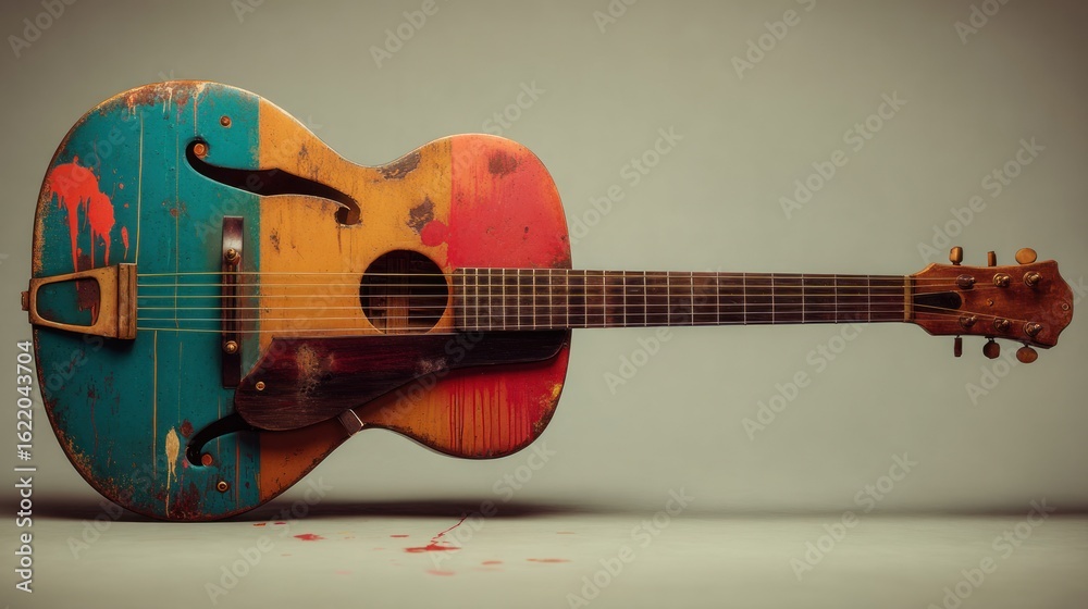 Fototapeta premium Colorful, weathered acoustic guitar