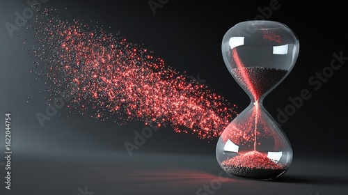 Translucent hourglass with memories as sand, some grains glowing red to signify cognitive health concerns.