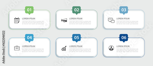 6 infographics data rectangle tab index template. Illustration business abstract background.
